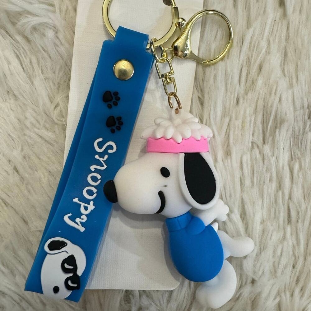 Snoopy dancer keychain bag charm with blue strap rubber